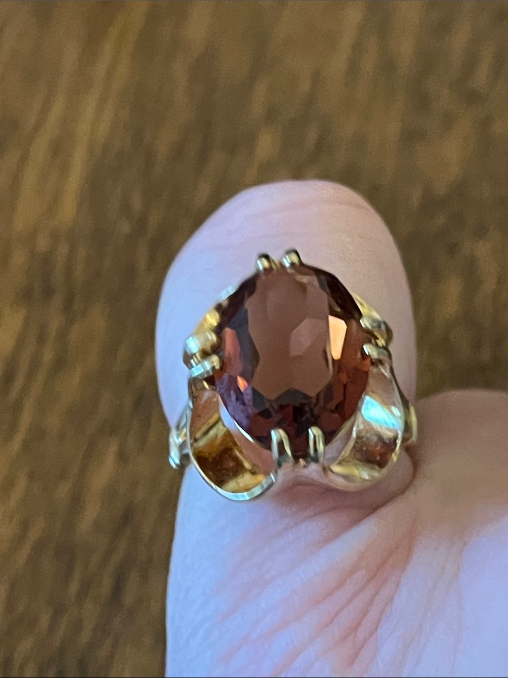 Vintage 70’s or 80’s Topaz Glass cocktail Ring Size 8